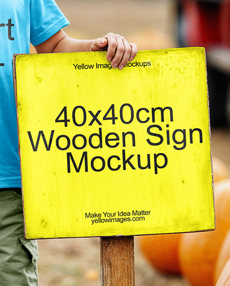 Kid Leaned Hand on Sign at Pumpkin Patch Mockup