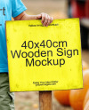 Kid Leaned Hand on Sign at Pumpkin Patch Mockup