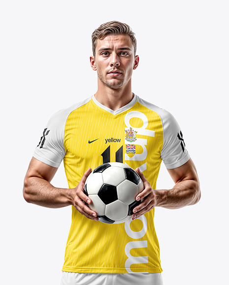 Soccer Player with Ball Wearing a Full Kit Mockup