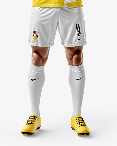 Soccer Player with Ball Wearing a Full Kit Mockup