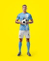 Soccer Player with Ball Wearing a Full Kit Mockup
