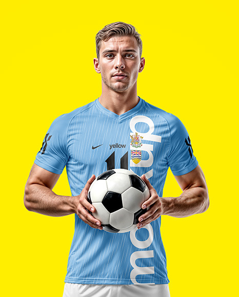 Soccer Player with Ball Wearing a Full Kit Mockup
