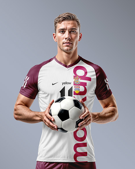 Soccer Player with Ball Wearing a Full Kit Mockup