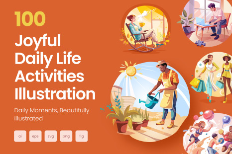 Joyful Life Illustration Set - Vibrant colors