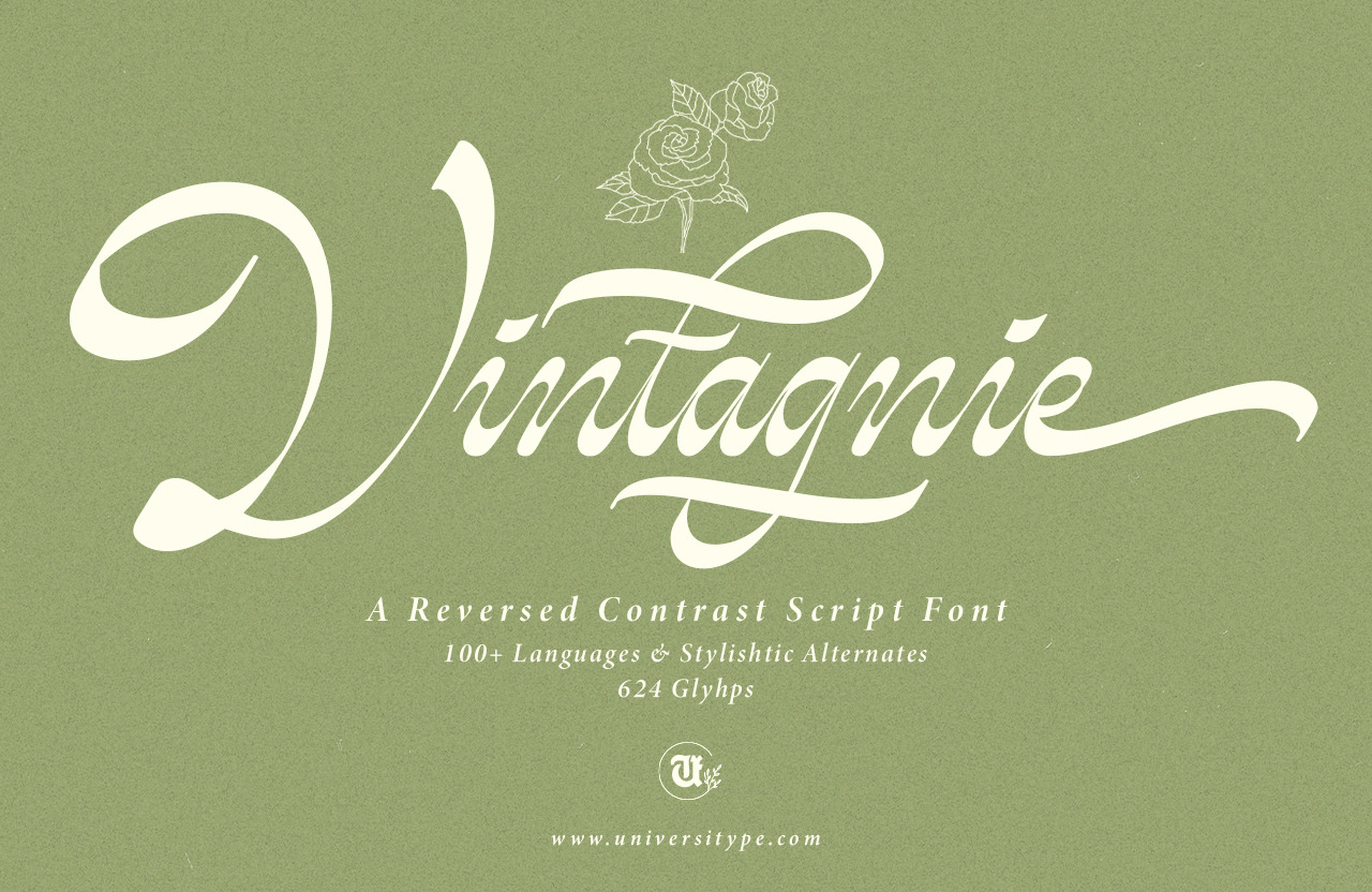 UT Vintagnie - A Reversed Contrast Script Font UT Vintagnie - A Reversed Contrast Script Font