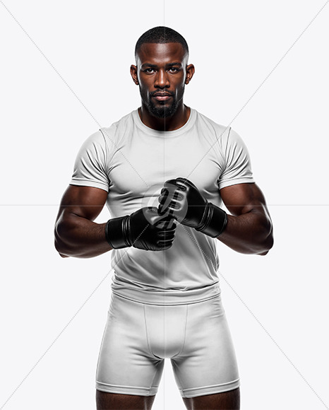 Black Male UFC Fighter Wearing Tight-Fit Jersey and Shorts Mockup