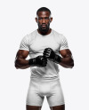 Black Male UFC Fighter Wearing Tight-Fit Jersey and Shorts Mockup