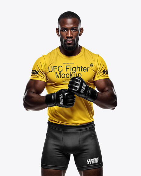 Black Male UFC Fighter Wearing Tight-Fit Jersey and Shorts Mockup - Kit mockup psd