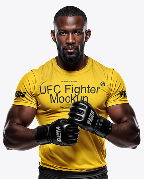 Black Male UFC Fighter Wearing Tight-Fit Jersey and Shorts Mockup