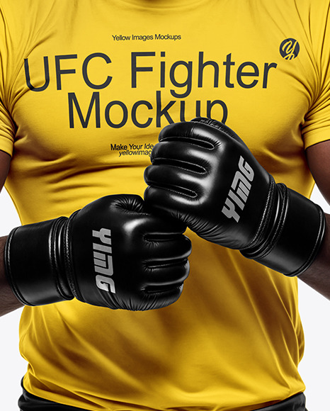 Black Male UFC Fighter Wearing Tight-Fit Jersey and Shorts Mockup