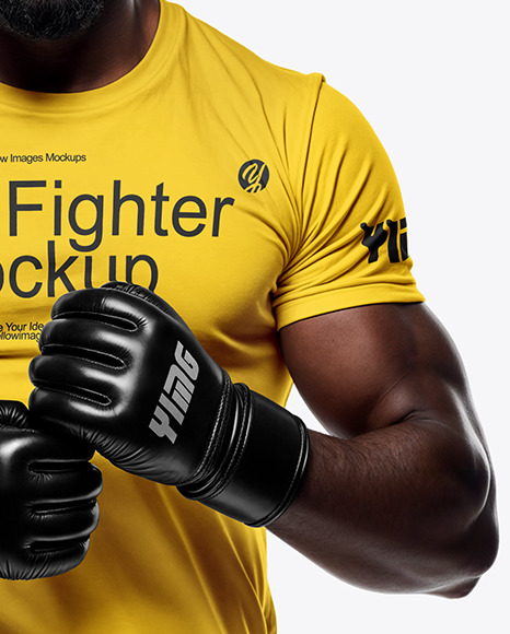 Black Male UFC Fighter Wearing Tight-Fit Jersey and Shorts Mockup