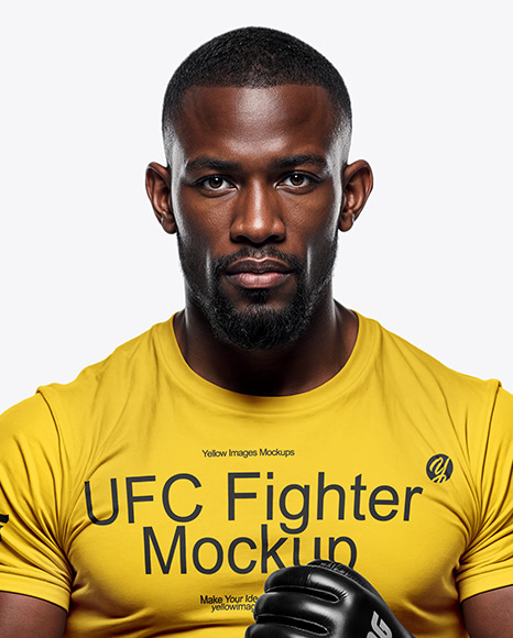 Black Male UFC Fighter Wearing Tight-Fit Jersey and Shorts Mockup