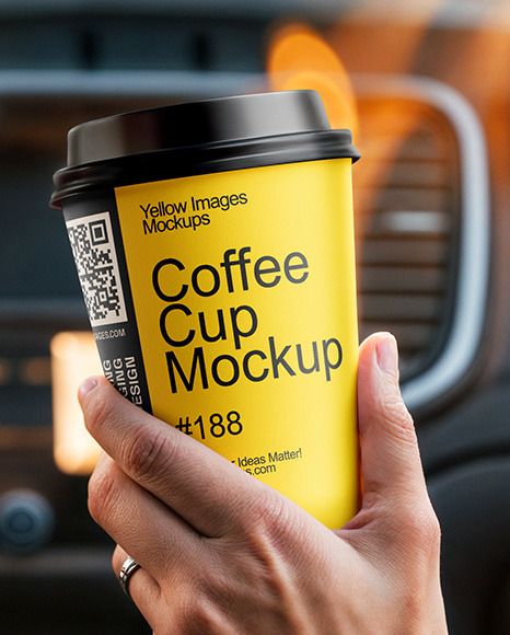 Two People in a Сar Holding Coffee Cups in Their Hands Mockup