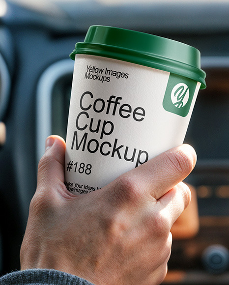 Two People in a Сar Holding Coffee Cups in Their Hands Mockup