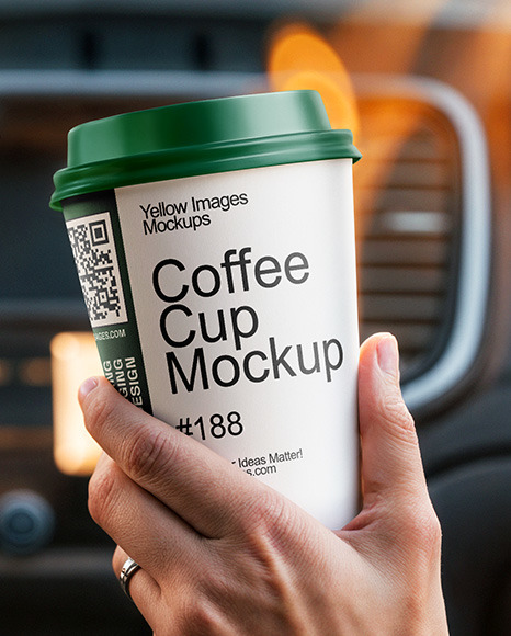 Two People in a Сar Holding Coffee Cups in Their Hands Mockup