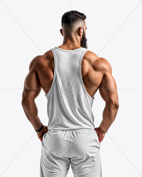 A Muscular Man Wearing a Tank Top and Sweatpants Mockup