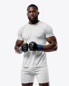 Black Male UFC Fighter Wearing Jersey and Shorts Mockup