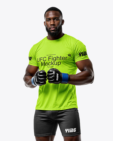 Black Male UFC Fighter Wearing Jersey and Shorts Mockup - Realistic jersey mockup