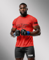 Black Male UFC Fighter Wearing Jersey and Shorts Mockup