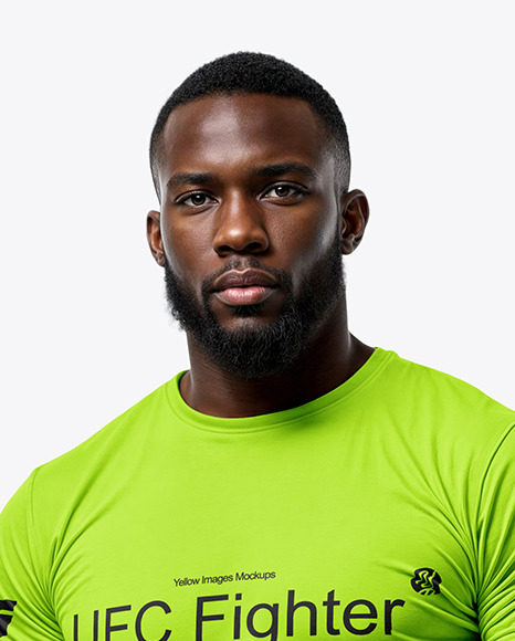 Black Male UFC Fighter Wearing Jersey and Shorts Mockup