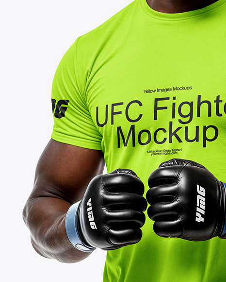 Black Male UFC Fighter Wearing Jersey and Shorts Mockup