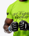 Black Male UFC Fighter Wearing Jersey and Shorts Mockup