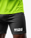 Black Male UFC Fighter Wearing Jersey and Shorts Mockup