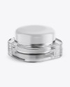 Clear Glass Square Cosmetic Jar With Plastic Cap Mockup - Halfside View (High-Angle Shot)