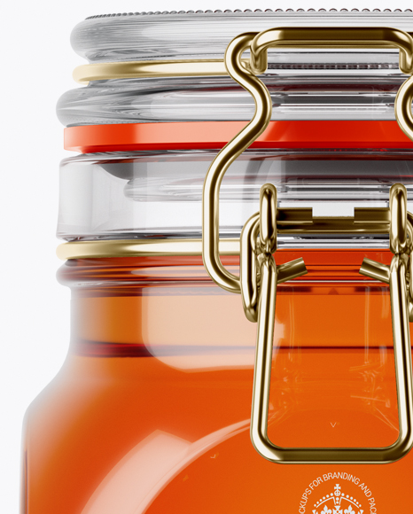 900ml Pure Honey Glass Jar w/ Clamp Lid Mockup - Front View (Eye-Level Shot)