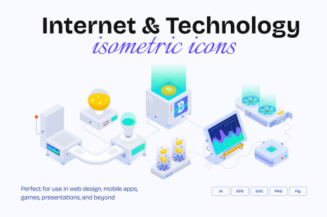 Internet and Technology Isometric Icons - Software data