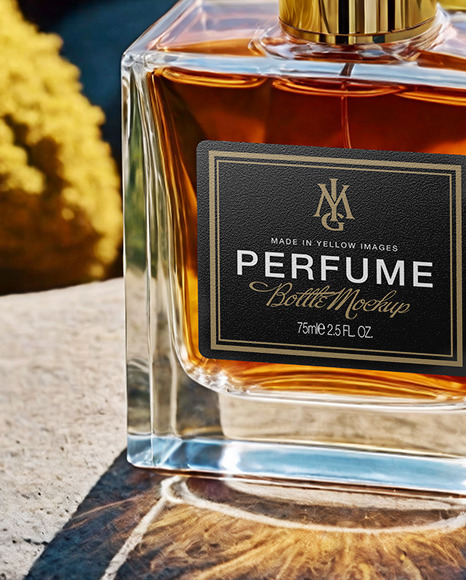 Glass Perfume Bottle on Rock Mockup