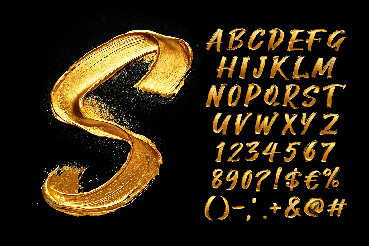 Gold Paint Stroke Font Gold Paint Stroke Font