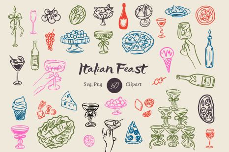 Whimsical Italian Feast - Doodle vectors