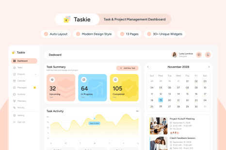 Taskie - Task & Project Management Dashboard Figma Template - Dashboard