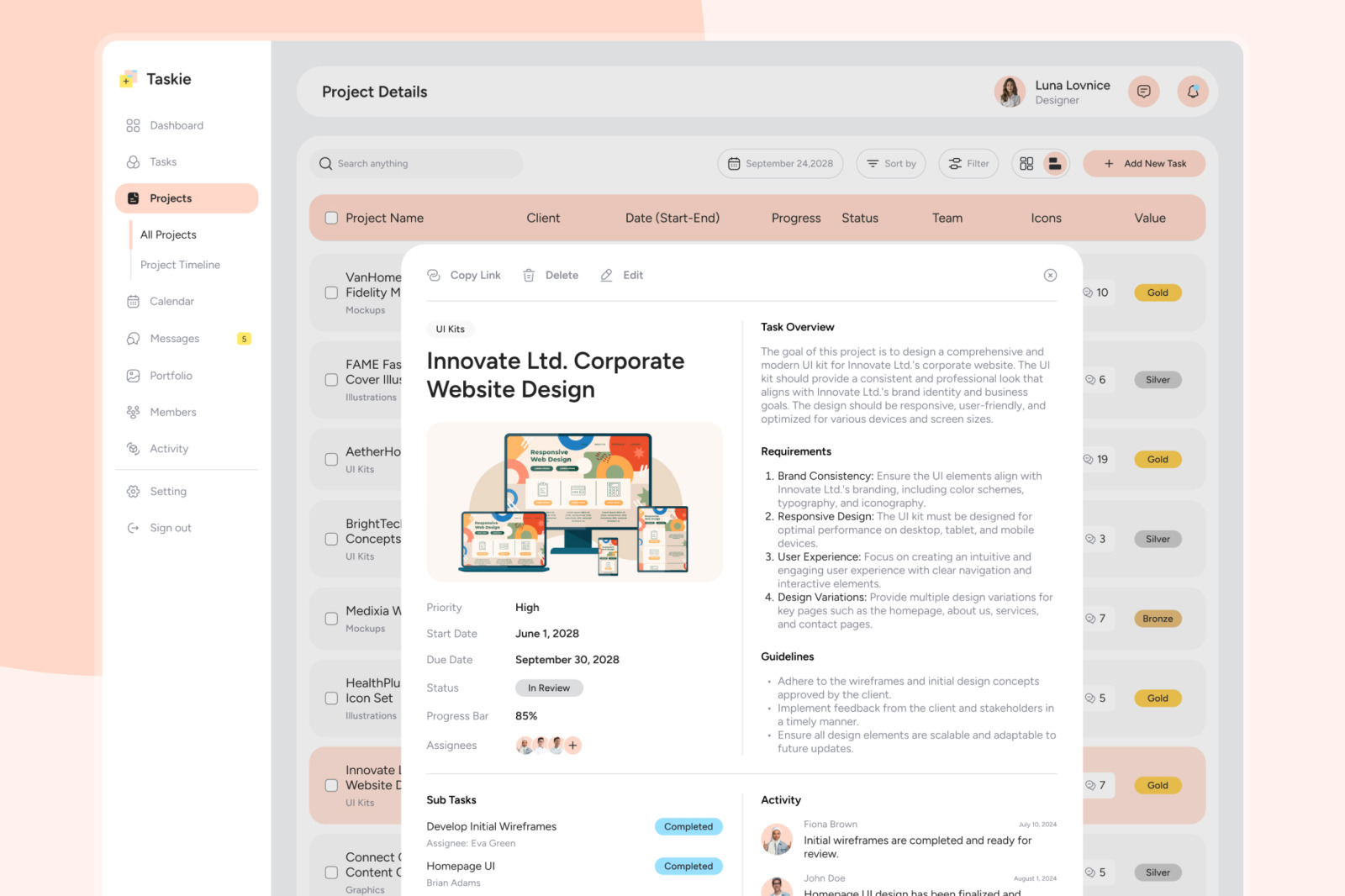 Taskie - Task & Project Management Dashboard Figma Template Taskie - Task & Project Management Dashboard Figma Template
