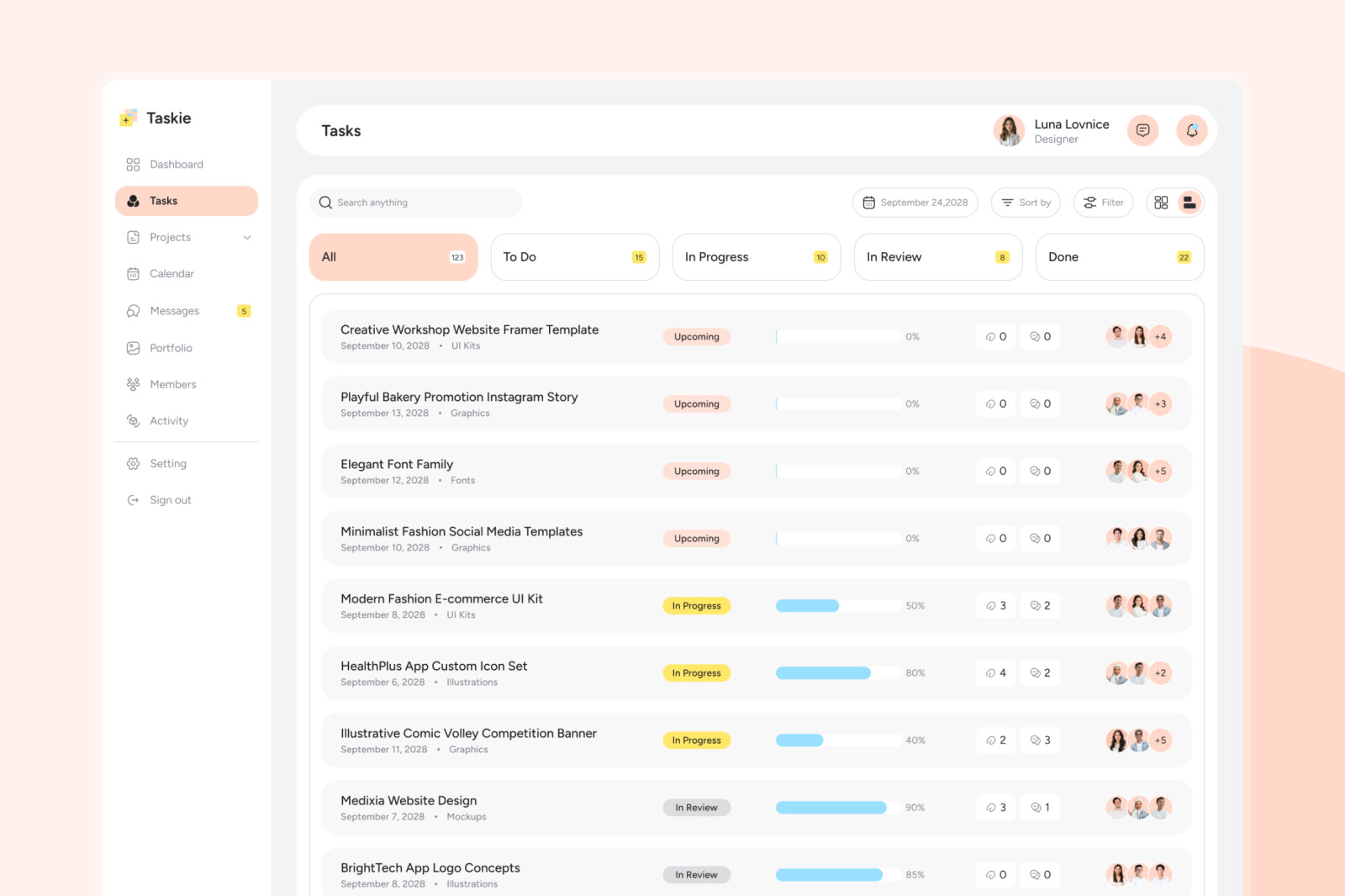 Taskie - Task & Project Management Dashboard Figma Template Taskie - Task & Project Management Dashboard Figma Template