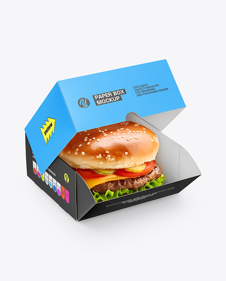 Paper Box with Burger Mockup