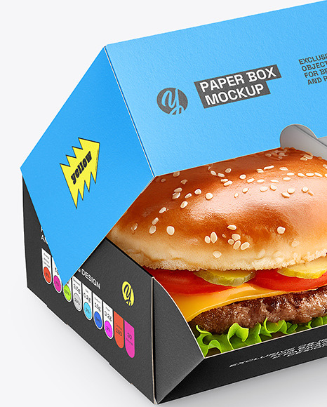 Paper Box with Burger Mockup
