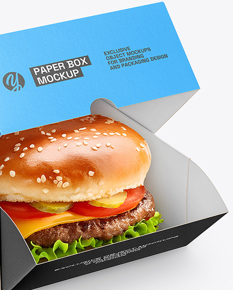 Paper Box with Burger Mockup