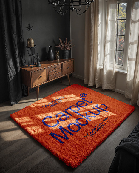 Carpet with Pile in Living Room Mockup
