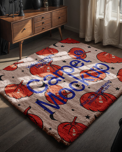 Carpet with Pile in Living Room Mockup