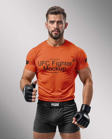 Male UFC Fighter Wearing T-Shirt and Shorts Mockup