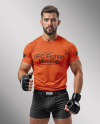 Male UFC Fighter Wearing T-Shirt and Shorts Mockup