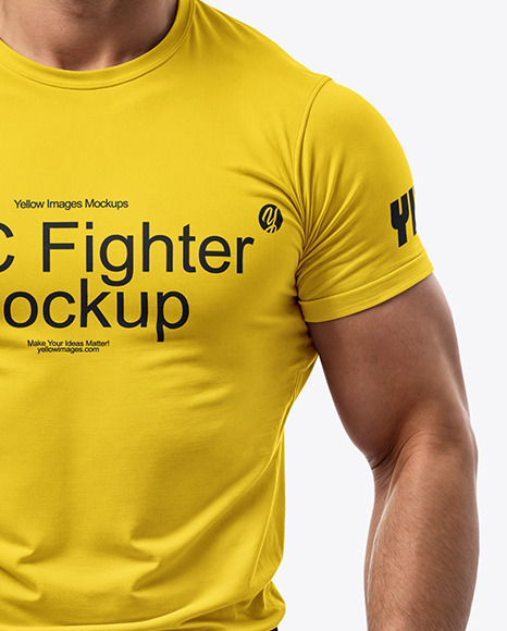Male UFC Fighter Wearing T-Shirt and Shorts Mockup