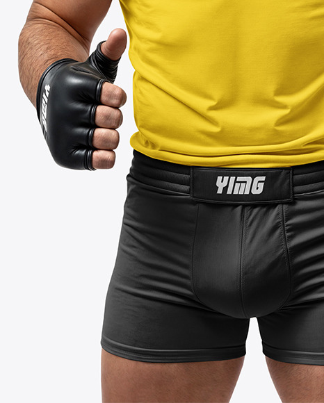 Male UFC Fighter Wearing T-Shirt and Shorts Mockup