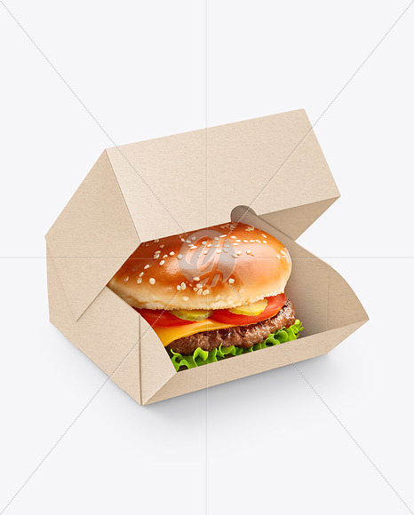 Kraft Paper Box with Burger Mockup
