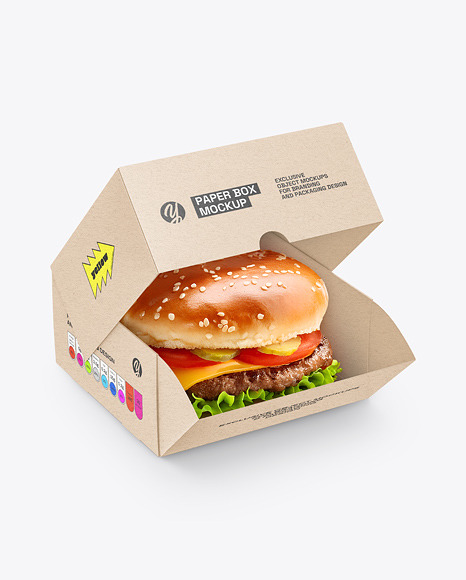 Kraft Paper Box with Burger Mockup - Mockup assets