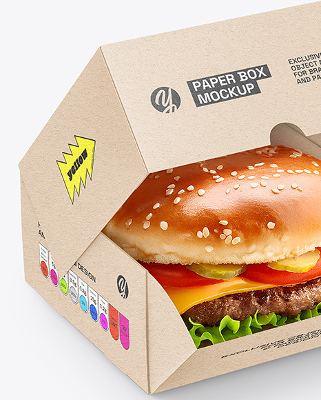 Kraft Paper Box with Burger Mockup