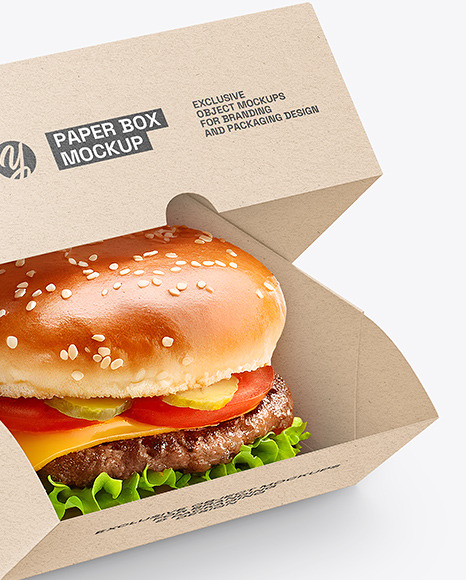 Kraft Paper Box with Burger Mockup