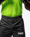 Black Male UFC Fighter Wearing Crew Neck Jersey and Shorts Mockup